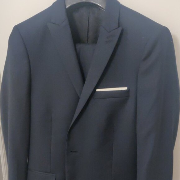 Kooples solid navy suit slim skinny fit 36x30 US 46EU 100% wool working cuffs - Picture 1 of 13